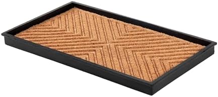 Anji Mountain Heavy Duty Waterproof Rubber Shoe Storage Mat Organizer/Boot Storage Multi Use for Entryway with Coir, Tan Cross Embossed Insert, Fits 2 Pair (24.5" Wide) by AnjiMountain
