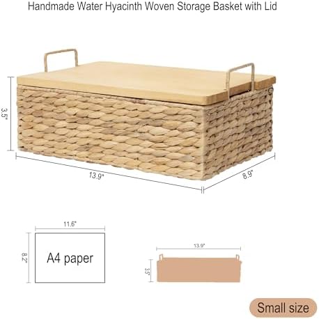 Handmade Water Hyacinth Wicker Baskets with Wooden Lid (Small) - Image 5