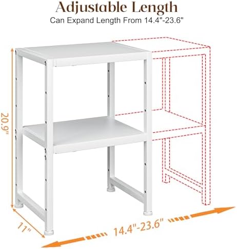 2-Tier Expandable Kitchen Storage Shelf,150LBS Heavy Duty Metal Shelving Units For Small Appliance,Adjustable Pots and Pans Organizer Rack Shelves For Kitchen Counter Under Cabinet Garage Pantry,White - Image 2
