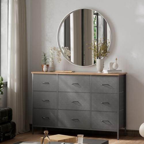 VASICAR Wide TV Stand for Bedroom, Black Dresser with 9 Deep Drawers - Image 3