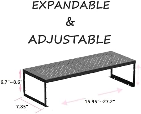 Stackable Expandable Metal Shelf Organizer - Adjustable Wire Storage Rack with Holes for Kitchen, Bathroom, Cabinet, Office - Space Saving, Durable & Sturdy Design（2PACKS/Medium/Black - Image 3