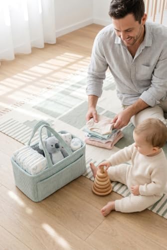 Diaper Caddy Organizer, Premium Mint Corduroy Nursery Storage Basket with Removable Dividers & Handles, Portable Organizer for Diapers, Essentials, Baby Registry & Shower Gift - Image 5