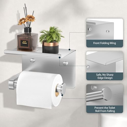 FORIOUS Toilet Paper Holder with Shelf, Adhesive or Screw, Commercial - Image 3