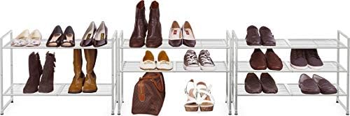 Simple Houseware 3-Tier Stackable Wired Grid Shoe Rack, Silver - Image 4