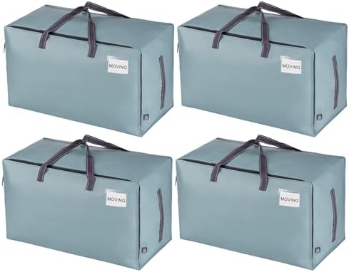 VENO 4 Pack Extra Large Heavy Duty Moving Bags with Wide Opening & Reinforced Handles, Reusable Storage Tote Bags with Strong Zippers for Clothes, College Dorm Essentials & Moving Supplies by Veno