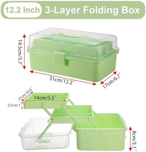 BTSKY 3-Layer Foldable Craft Organizer, Portable Tackle Box with Handle & Adjustable Dividers, Multi-Purpose Toolbox for Art Supplies, Sewing, Medicine, 12.2x6.7x5.7 Inch, Light Green - Image 4
