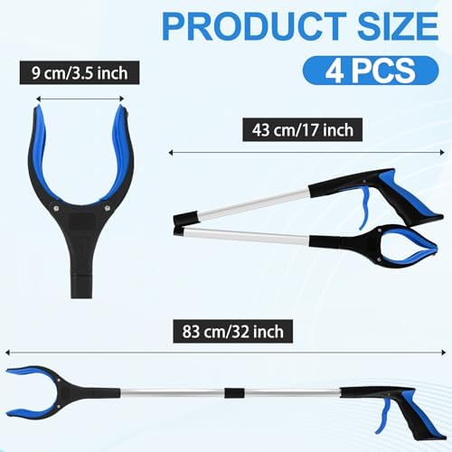 4 Pack 32 Inch Commercial Trash Grabber for Elderly Assist, Heavy Duty Lightweight Reacher with Ergonomic Handle & Non-Slip Grip, Multi-Use Outdoor Home Garden Cleanup Mobility Aid Tool - Image 2