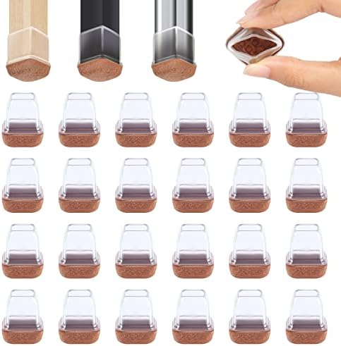 Ezprotekt 24 Pcs Small Clear Square Chair Leg Floor Protectors for Hardwood Floors, Silicone Felt Furniture Pads, Table Chair Leg Cups Covers, Bar Stool Leg Protectors Caps (S Fit: 3/5" to 7/10") by VisittheEzprotekt