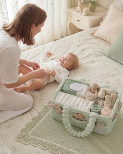 Blissful Diary Flannel Diaper Caddy Organizer & Gift Packaging, Light Green - Image 7