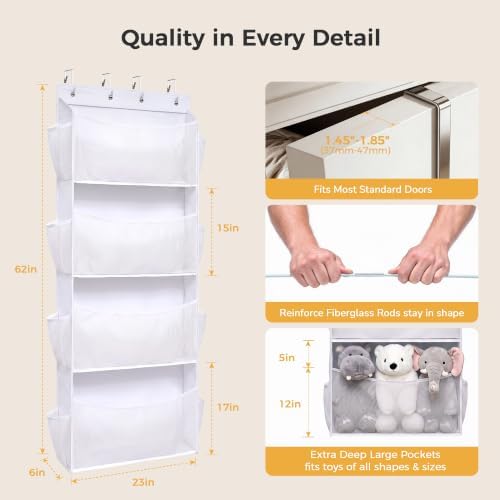 Over Door Stuffed Animal Storage Organizer Large Plush Toy Holder with Mesh Window White - Image 4