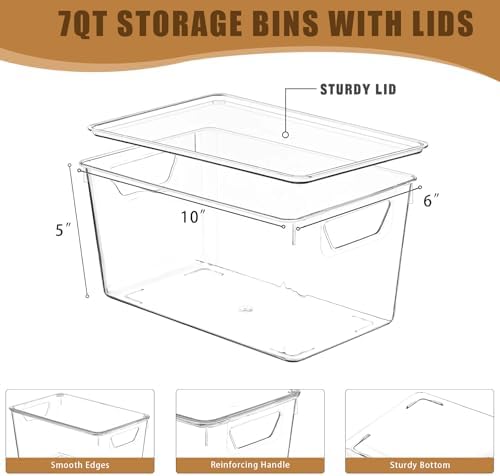 Freebat 12 Pack Clear Storage Bins with Lids, Middle Pantry 0rganizer Bins - Image 2