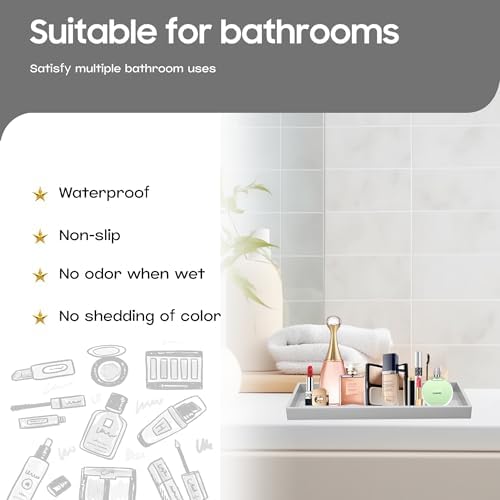 Vanity and Bathroom Tray, 11.8" ABS Countertop Organizer,Waterproof Vanity Tray for Toilet Tank,Perfume,Soap,Keys,Bathroom Accessories,Kitchen and Bath Trays,Non Slip Small Trays,Gray - Image 2