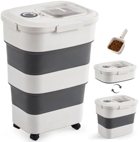 ZOMISIA 40-50lbs Collapsible Dog Food Storage Container with Wheels, Grey by Zomisia