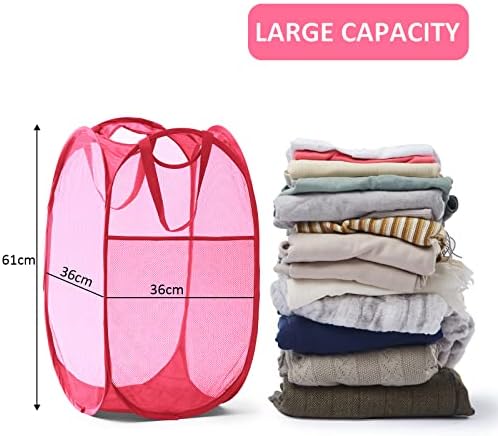 TECHMILLY Collapsible Mesh Pop Up Laundry Hamper with Sturdy Handles and Side Pocket - Portable Foldable Clothes Baskets for Dorm, Bathroom & Travel Storage (Pink, 2 Packs) - Image 4