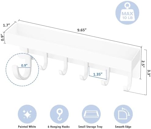 Magnetic Key Holder, Wall Mount Key Rack with Shelf, 9.65 in, White - Image 4