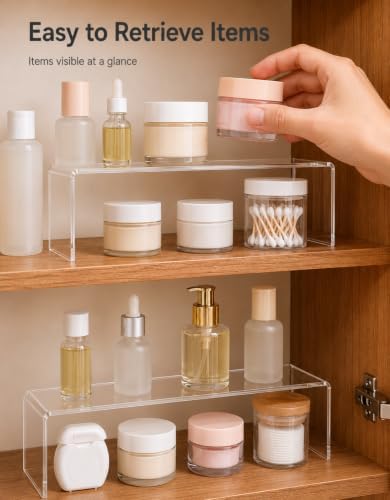 2 Pack Acrylic Medicine Cabinet Organizer, Narrow Bathroom Mirrior Cabinet Storage Shleves, Clear Acrylic Risers for Vanity, Kitchen & RV (11.34 x 2.95 x 3.66 in) - Image 6