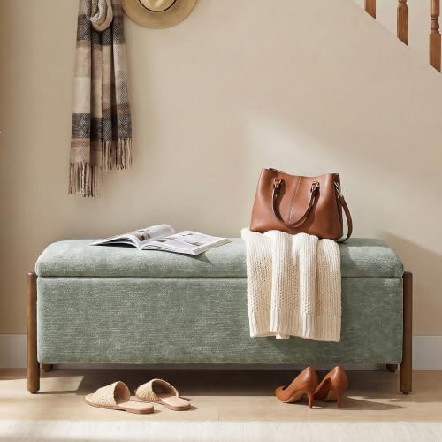 Usaint 47" Fabric Upholstered End of Bed Storage Ottoman Bench, Light Green - Image 5