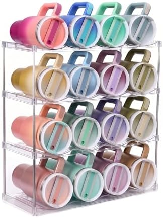 Large Compartment Water Bottle Organizer, Stackable Water Bottle Holder for Stanley 40 oz Tumbler, Clear Tumbler Organizer for Cabinet, Kitchen Pantry or Countertop, 3 Pack (4 Pack) by Unknown