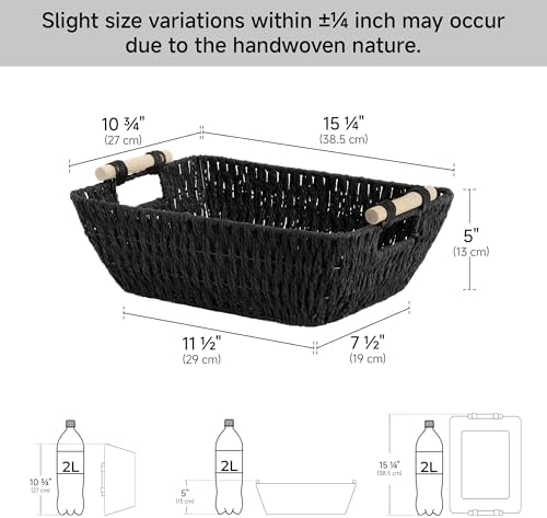 StorageWorks Wicker Storage Baskets for Shelves, 2 Pack Black Wicker Basket - Image 3