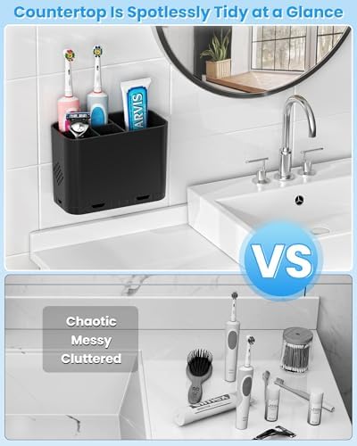 Toothbrush and Toothpaste Holders for Bathrooms Countertop - Detachable 5 Slots Kids Electric Toothbrush Holders Set Wall Mounted with Removable Dividers for Bathroom Decor and Accessories Organizer - Image 6
