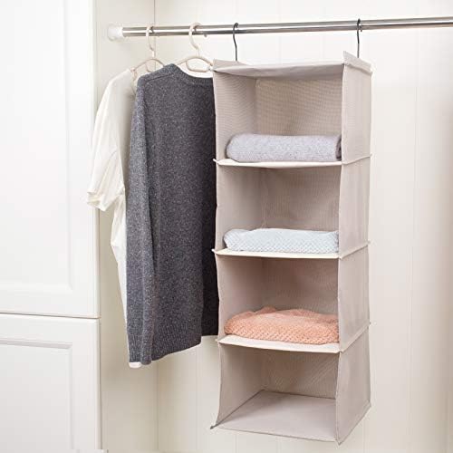 Hanging Closet Organizer 4-Tier, Oxford Wardrobe Storage, Beige Houndstooth - Image 5