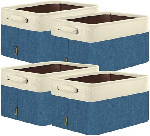 BALEINE 4 Pack Fabric Closet Storage Bins for Shelves, Linen Closet Organizers and Storage, Decorative Baskets for Organizing, Shelf, Clothes, Home, Office (Navy Blue, 12"x8"x8") by BALEINE