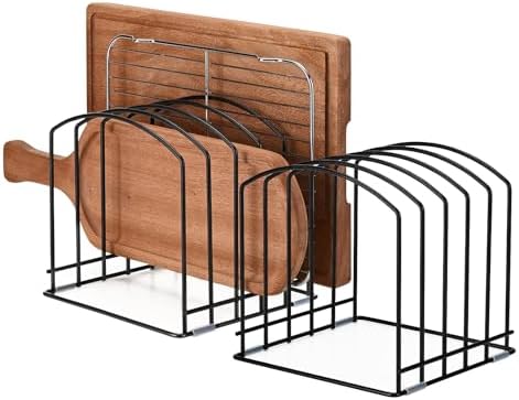2PCS Cutting Board Organizer for Cabinet, 5 Standard (1.1") Slots Bakeware Organizer for Kitchen Storage, Heavy Duty Rack for Cookie Sheets, Baking Pans, Lids, Trays, Matte Black by Unknown