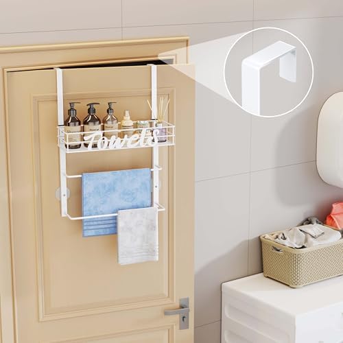 SWTYMIKI Over the Door Towel Racks for Bathroom - 3-Tier Wall Mounted Bathroom Towel Storage Organizer Holder with Metal Shelf, White - Image 4