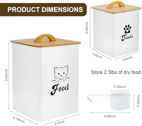 Cat Food Storage Container with Scoop, 2PCS Cat Food Storage Container with Lids Airtight, Cat Treat Jars for Kitchen Counter-7+3Lbs, Cat Cookie Jar for Storage, White - Image 3