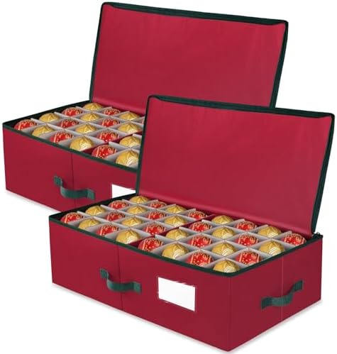 BlessedSeason Christmas Ornament Storage Box with Adjustable Dividers, Cube Storage Containers Organizer *2, Stackable Storage Bins Fit Balls (36 PCS 4’’ & 64 PCS 3”) Dual Zipper, Handles, Visual Slot by Unknown