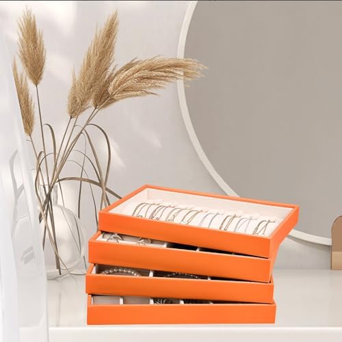 LANDICI 4-Piece Stackable PU Leather Jewelry Organizer Trays, Orange - Image 6