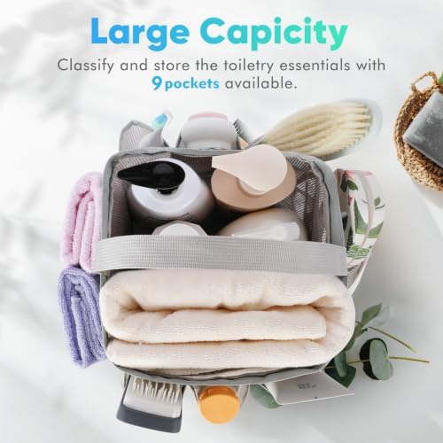 EUDELE 2 Pack Mesh Shower Caddy Portable for College Dorm Room Essentials, Shower Caddy Dorm with 9-Pocket Large Capacity,Shower Bag for Beach,Swimming,Gym All Black+All Grey - Image 3