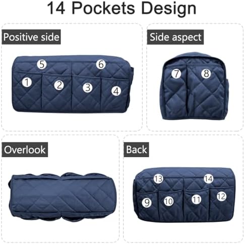 Sofa Armrest Organizer,Couch Remote Control Holder with 14 Pockets Waterproof Non Slip Recliner Organizer for TV Remotes Caddy, Book, Magazines, Ipad - Image 3