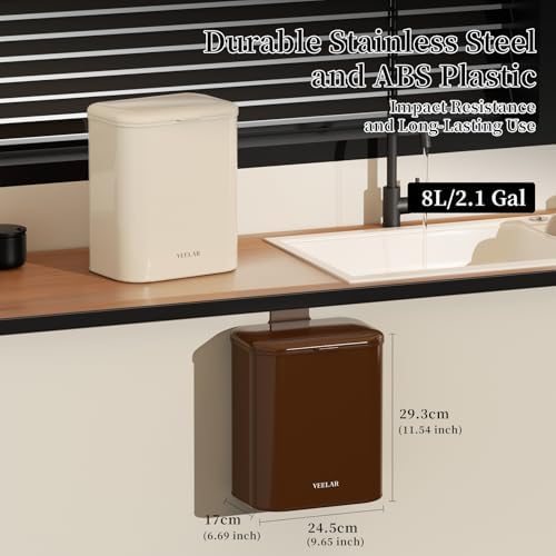 Space Saving Hanging Small Trash Can for Kitchen Cabinet, Bathroom or Office (White，2.1 Gallon (8L)) - Image 2