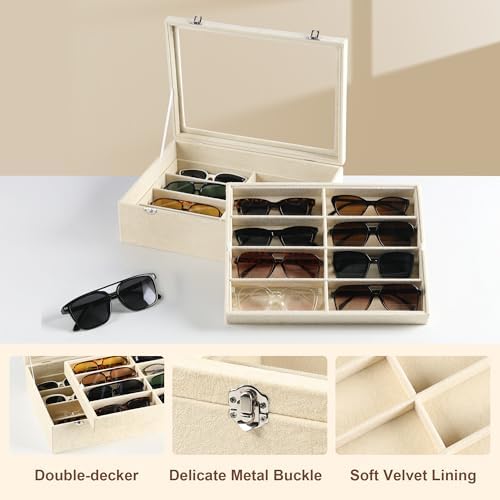 Frebeauty 16-Slot Sunglass Organizer Box,2 Layer Velvet Sunglasses Holder - Image 4
