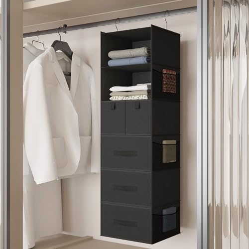 6-Shelf Hanging Closet Organizer with 5 Drawers, Non-Woven Storage, Black - Image 4