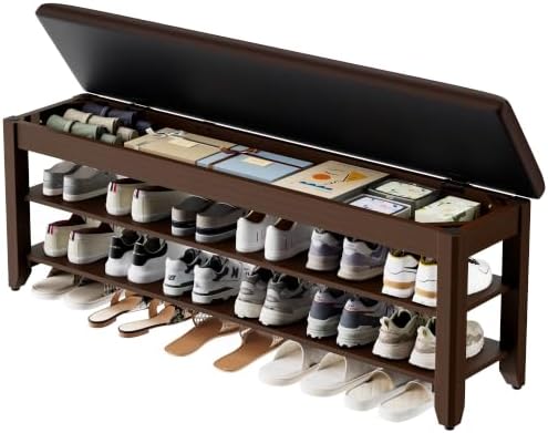 Homleke 47.2" Wide Solid Wood Shoe Rack Bench with Flip-Top Storage by Homleke