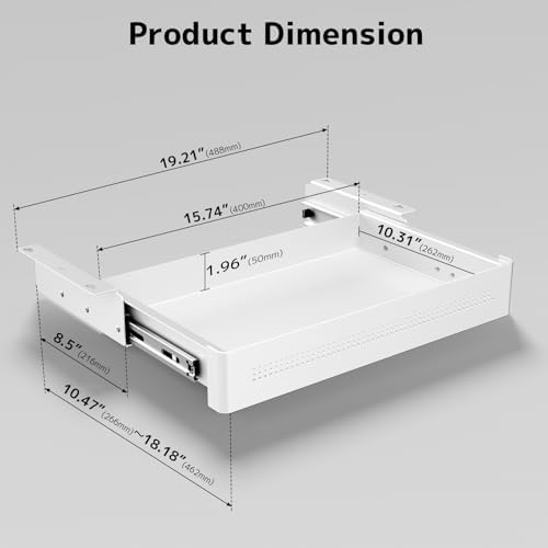 PUTORSEN Under Desk Storage Drawer 15.74" Wide - Smooth Slide Out Organizer for Standing Desk & Home Office,Max Load 17.6 lbs,Quiet Glide, White - Image 3