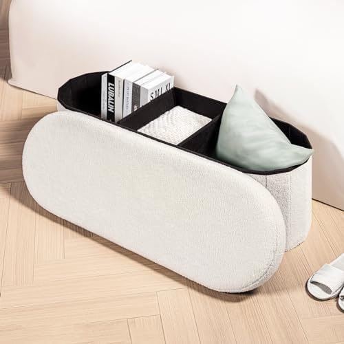B FSOBEIIALEO 43.3" Sherpa Ottoman with Storage for Living Room,Cream White - Image 2
