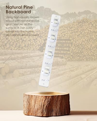 Broom Holder Wall Mounted, 2 Pack White 4 Holders and 4 Hooks Mop Holder, Wooden Mop and Broom Holder with Anti slip rubber, Natural pine wood Brush Holder, Mop Wall Holder with Nail installation - Image 7