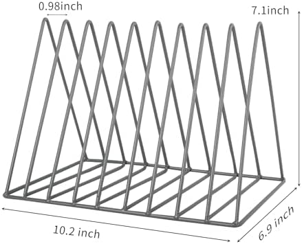 EASEPRES Vinyl Record Holder Storage, 9 Slot Metal Magazine Book Album Display Rack, Stylish Triangle Desktop File Sorter Organizer for Home Office, Grey Pack of 2 - Image 2