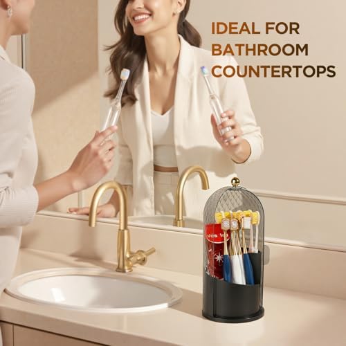 3 Slots Rotating Toothbrush Holders with Lid for Bathroom - Image 5