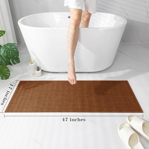 chakme Bathroom Rugs Mat 47x17, Ultra Thin Bath Rug Non Slip Runner Quick Dry Absorbent Bath Mat for Bathroom, (Rust, 47"x17") - Image 2