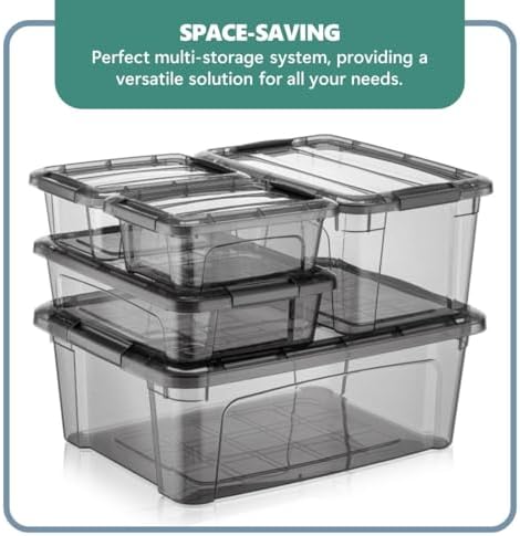 Tribello 12.5 Quart Storage Bins with Lids, Plastic Storage Containers with Latching Lids For Organizing - Tinted - (15.5’ x 12” x 6”) - Set of 2 - Made in EU - Image 5
