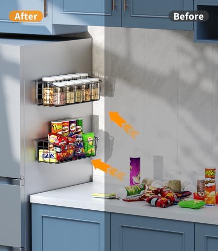 2Pack Magnetic Shelf for Refrigerator with Removable Hooks(Black) - Image 2