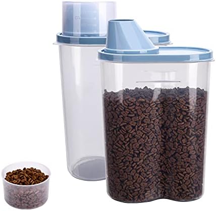 2 Pack 2lb/2.5L Pet Food Storage Container with Measuring Cup for Small Dog, Cat, Waterproof-BPA Free by GreenJoy