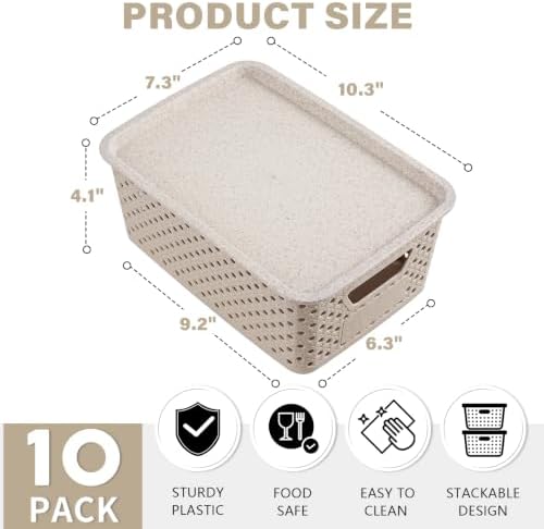 10 Pack Small Plastic Storage Bins with Lids, Stackable Plastic Storage Baskets for Organizing with Handles, Organizer Bins with Labels for Room, Craft, Containers for Pantry Organizers and Storage - Image 2