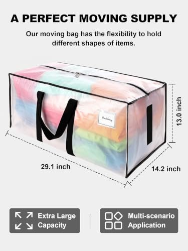 HOMESURE 8 Pack Large Strong Moving Bags with Zippers & Carrying Handles - Water-Resistant - Heavy Duty Tote for Space Saving Storage, Fold Flat, Alternative to Moving Box (Clear) - Image 5