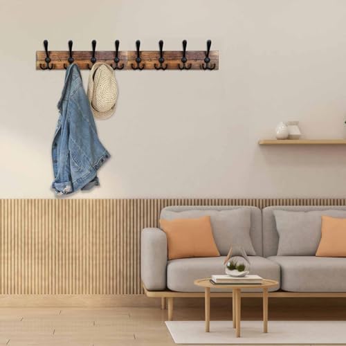Coat Rack Wall Mount 31.5'' Coat Hanger Wall Mount Burnt Brown Coat Hooks for Wall Rustic Towel Racks for Bathroom Living Room Coat Hat Cloth - Image 3