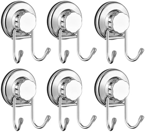SANNO Suction Cup Hooks for Shower Vacuum Hook for Flat Smooth Wall Surface Towel Robe Bathroom Kitchen Shower Bath Coat, Stainless Steel (6 Pack) by SANNO